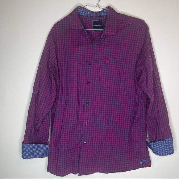 Tommy Bahama Pink-Purple-Blue Plaid LS Button Down Shirt in Size Large Tall - Picture 5 of 6